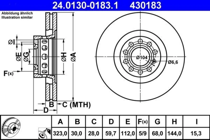 Image of ATE 24.0130-0183.1 Brake disc Vented, Coated, High-carbon Brake Disc (82)