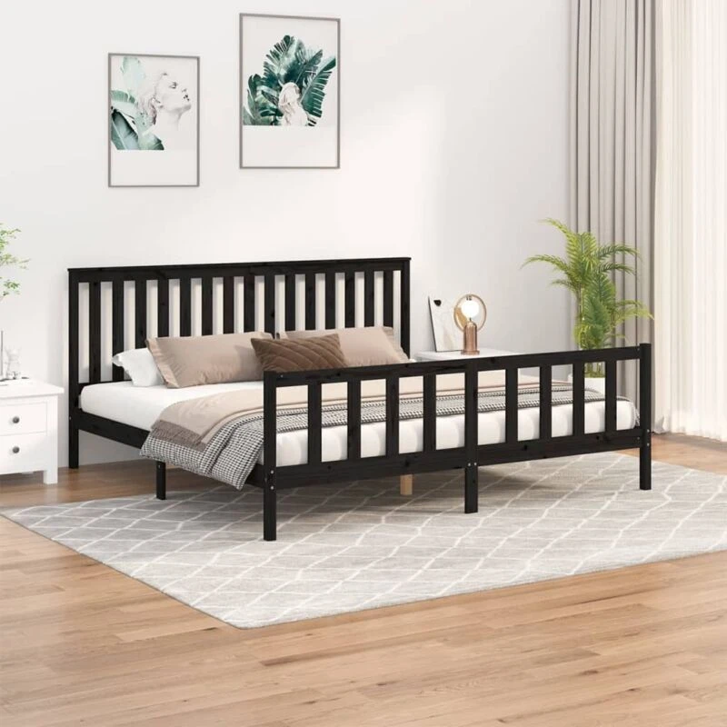 Image of VIDAXL Vidaxl - Bed Frame without Mattress Black 200x200cm Solid Wood Pine 8720845894177