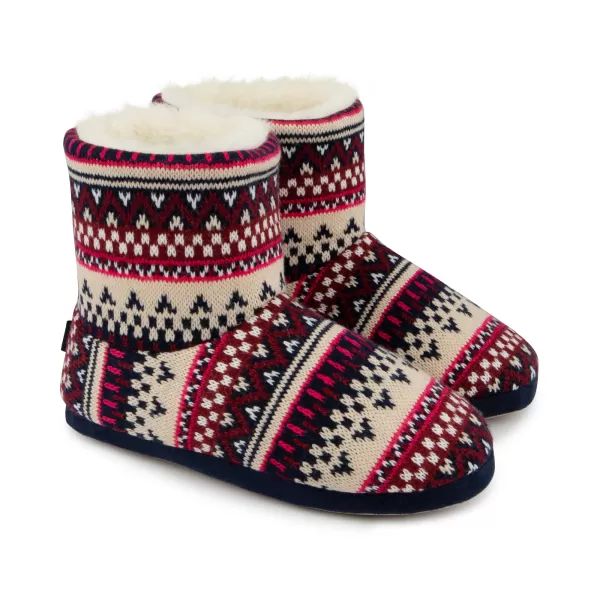 image of totes Fair Isle Knit Boot Slippers MultiColoured