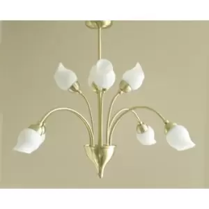 image of Rimini pendant lamp 8 satin brass/opal glass bulbs