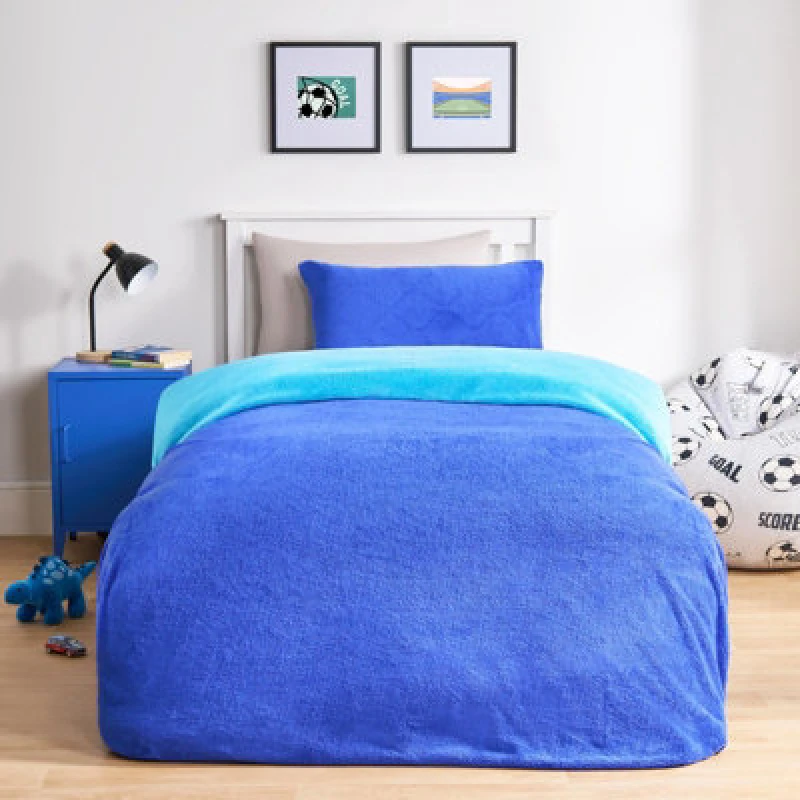 Image of OHS OHS Reversible Teddy Duvet Cover with Pillowcase in Blue Size: Double Blue Double Unisex 5027434222940
