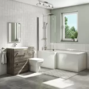 image of 1700mm L Shaped Bath Suite Left Hand with Screen and Toilet & Basin Vanity Combination Unit - Ashford