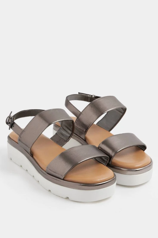 Image of Yours Womens Faux Leather Padded Wedge Sandals In Extra Wide EEE Fit in Grey Size: 8EEE Grey Female 8EEE
