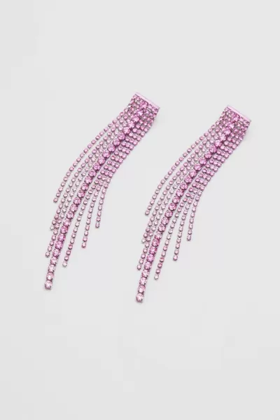 image of Silver Diamante Cupchain Fuchsia Pink Earrings