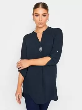Image of M&Co Statement Button Tab Sleeve Shirt, Blue, Size 12, Women