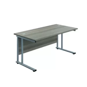 image of Jemini Rectangular Cantilever Desk 1400x600x730mm Grey Oak/Silver KF806332