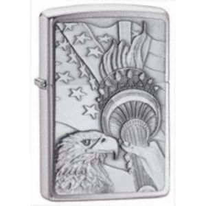 image of Zippo Something Patriotic Emblem Brushed Chrome Windproof Lighter