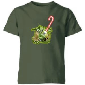 Image of Star Wars Candy Cane Yoda Kids Christmas T-Shirt - Forest Green - 11-12 Years
