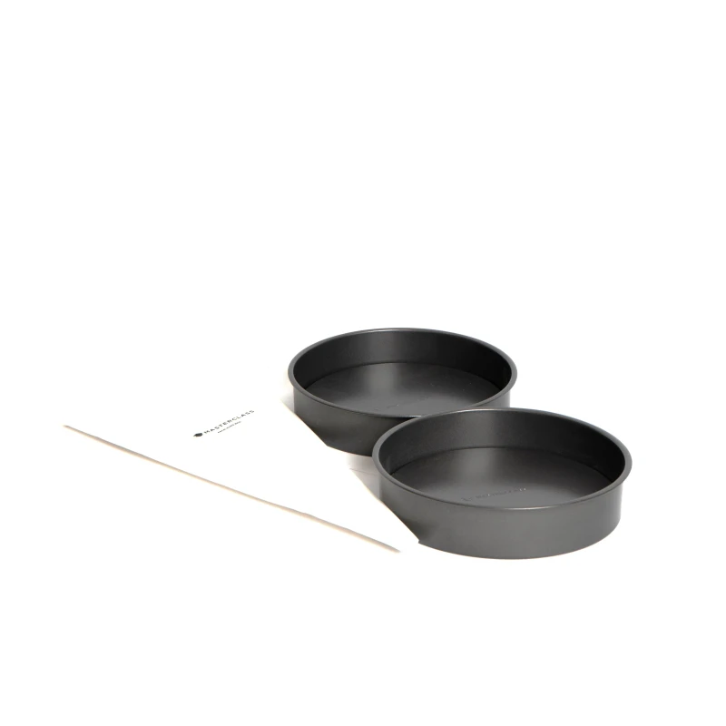 Image of Masterclass 3pc Baking Bundle, Includes 2x Non-Stick Loose Base Round 20cm Sandwich Pans and a 40cm Icing and Piping Bag Grey
