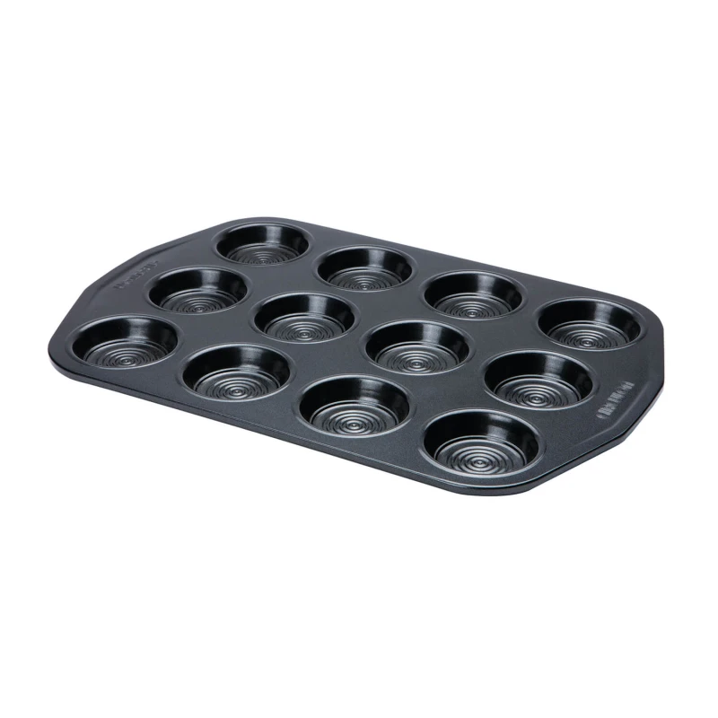 Image of Circulon Black 'Ultimum BW' Rectangular Steel Non Stick Bun Tin - 12 Cup Black