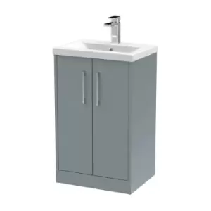 image of Hudson Reed Juno 500mm Floor Standing 2 Door Vanity & Mid-Edge Basin - Coastal Grey