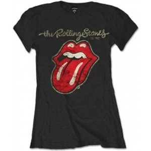 Image of Rolling Stones Plastered Tongue Black Ladies T Shirt: Medium