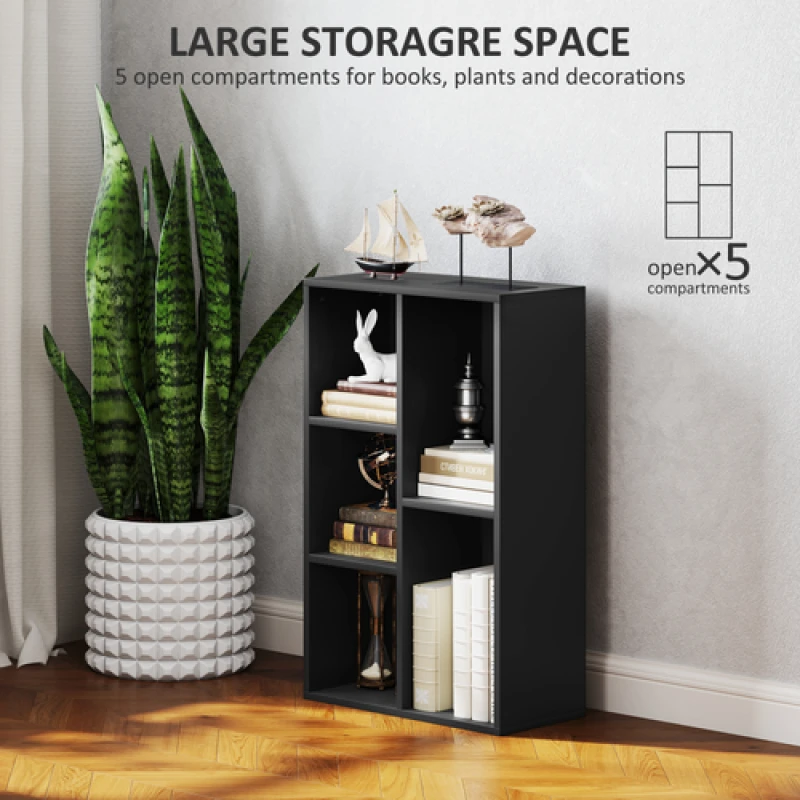 Image of HOMCOM HOMCOM 2-Tier Bookshelf, Freestanding Cube Bookcase with 5 Compartments in Black One Size Unisex 5063603037373
