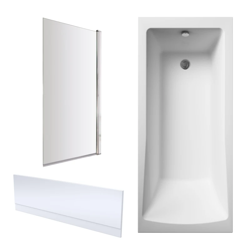 Image of Balterley Square Bathtub Front Panel with Bath Screen Chrome Profile 1700x700mm Silver