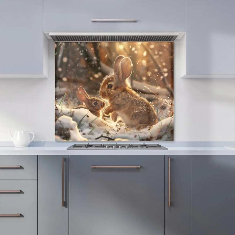 Image of Warren Reed - Designer Winter Woodland Rabbits Kitchen Splashback in Purple Size: 600mm x 750mm Purple Unisex 600mm x 750mm