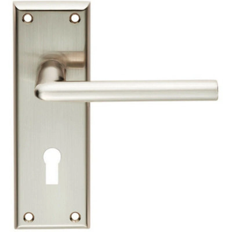 Image of Loops PAIR Rounded Lever on Lock Backplate Door Handle 150 x 50mm Satin Nickel Metallics