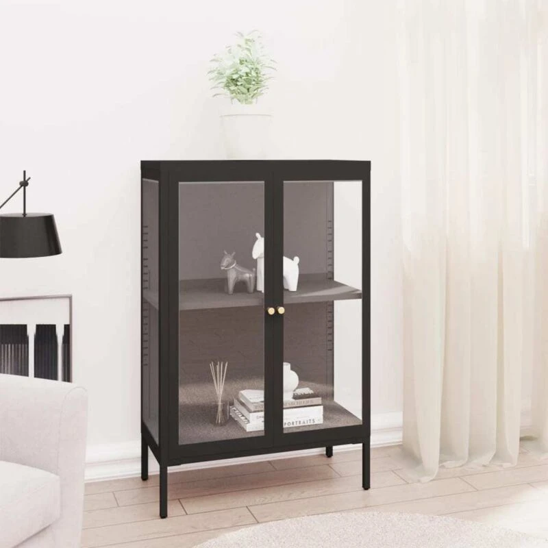 Image of VIDAXL Sideboard Black 75x35x105cm Steel and Glass Vidaxl 8720286564356