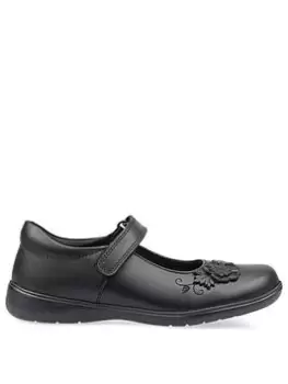 image of Start-rite Wish Leather Mary Jane Riptape Flower Girls School Shoes - Black Leather, Black Leather, Size 1 Older