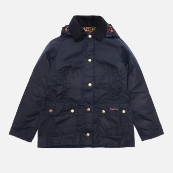 Barbour Girls Hooded Beadnell Wax Jacket - Royal Navy/Fuchsia Secret Garden - XL (12-13 Years)