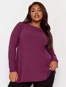 Image of Yours Long Sleeve Rib Swing Top. Purple, Purple, Size 18, Women