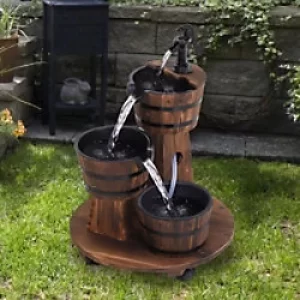 image of Outsunny Fir Wood 3 Barrel Water Foundation w/ Pump Brown