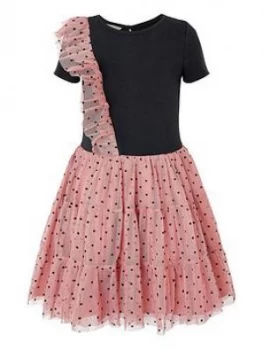 Monsoon Girls Disco Flock Spot 2 In 1 Dress - Pink