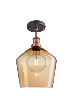Image of Brooklyn Tinted Glass Schoolhouse Flush Mount, 10 Inch, Amber, Copper Holder