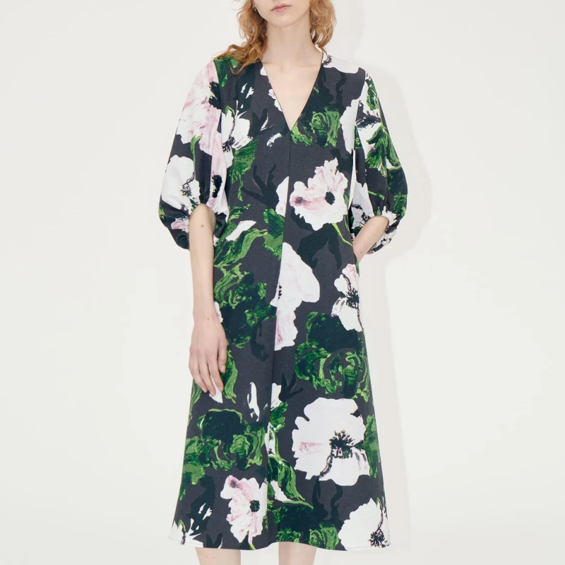 Image of Stine Goya three quarter Volume Sleeves Midi Dress Multi Colour female S