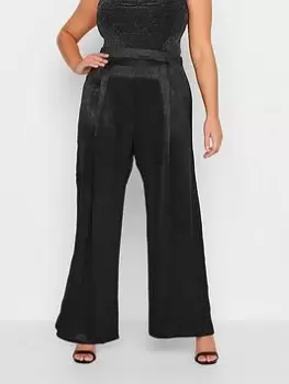Image of Yours Satin Wide Leg Trouser Black, Size 14, Women
