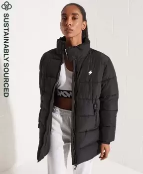 Image of Superdry Womens Longline Sports Puffer Jacket Black - Size: 12