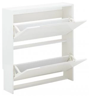 Image of 2 Tier Narrow Gloss Shoe Cabinet - White