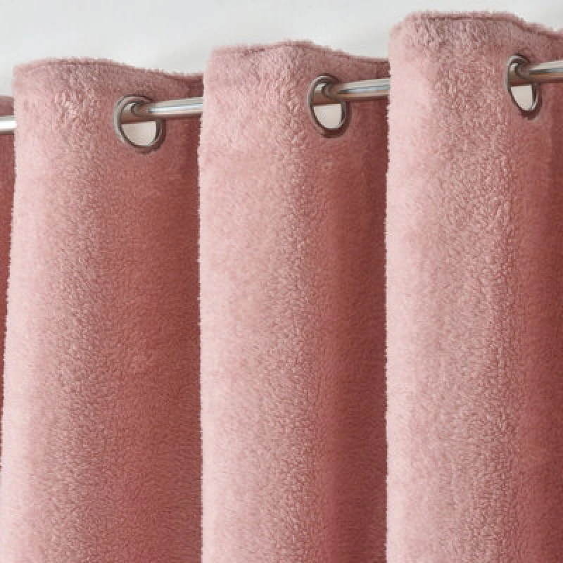 Image of Velosso Teddy Fleece Lined Thermal Curtains - Ring Top, Energy-Saving, Warm And Cosy Fleece Curtains - Machine Wash Cold - Blush Pink