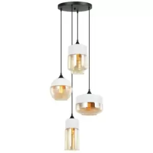 Image of Italux Lighting - Italux Molina - Modern Hanging Pendant Black 4 Light with White, Amber Shade, E27 Dimmable