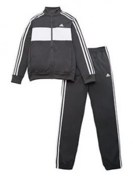 image of Adidas Boys Dmh 3 Stripe Full Zip Hoodie Jogger Set - Grey