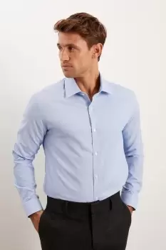 Image of Mens Blue Slim Fit Mini Puppytooth Shirt