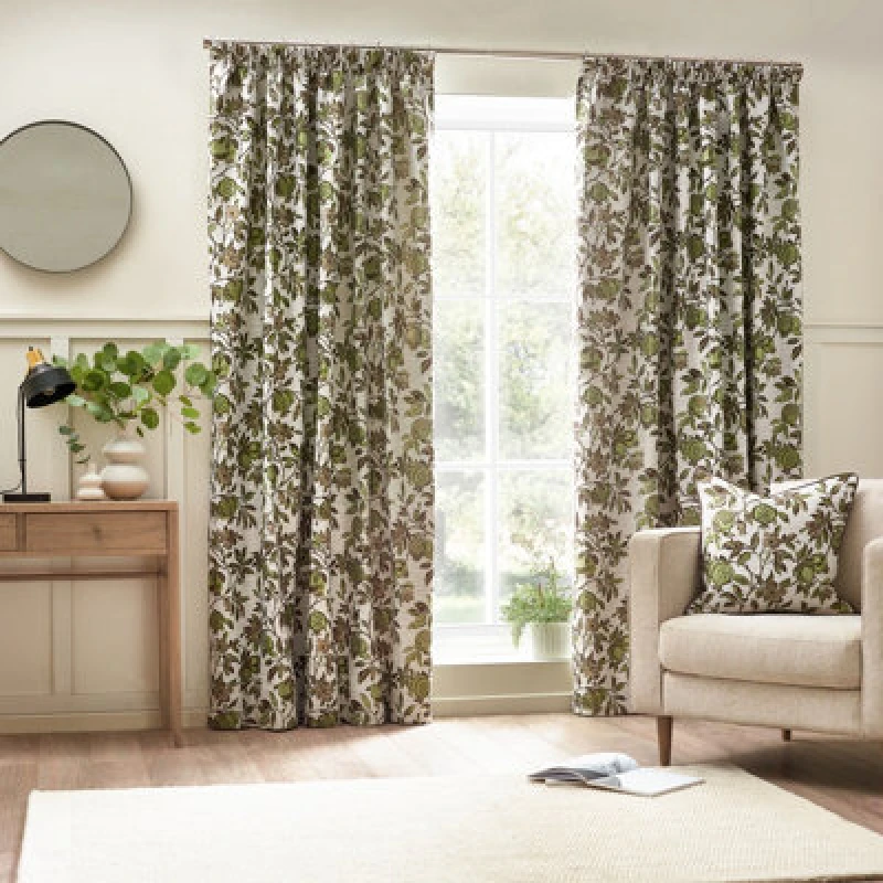 Image of Pomegranate Pencil Pleat Curtains Green / 117 x 137cm