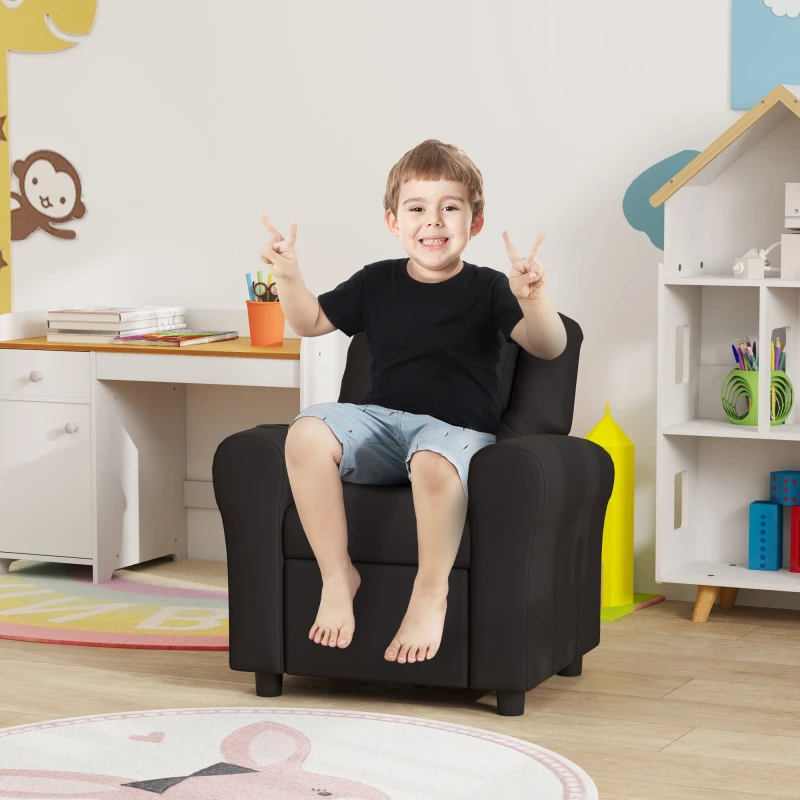 Image of HOMCOM Kids Recliner Chair with Adjustable Backrest & Footrest, Black - Homcom 5061025012435