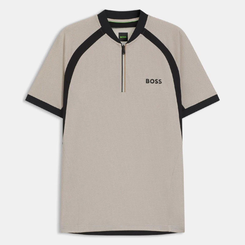 Image of Boss PL_TOC Matchball Zip-Neck Mesh Polo Shirt White male S