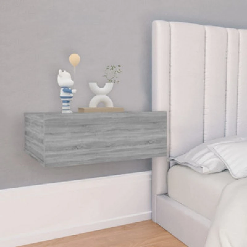 Image of Vidaxl Floating Nightstand Grey Sonoma 40X30X15cm Engineered Wood, Grey 815284