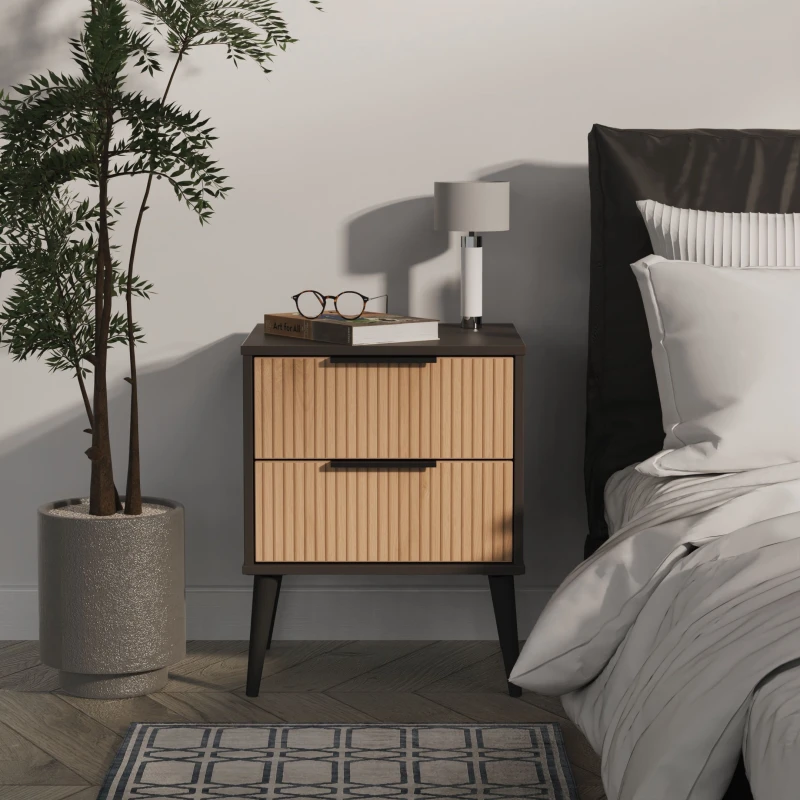 Image of Ready Assembled 2 U Fuji 2 Drawer Bedside Cabinet (Ready Assembled) in Grey Size: Small Grey Unisex Small