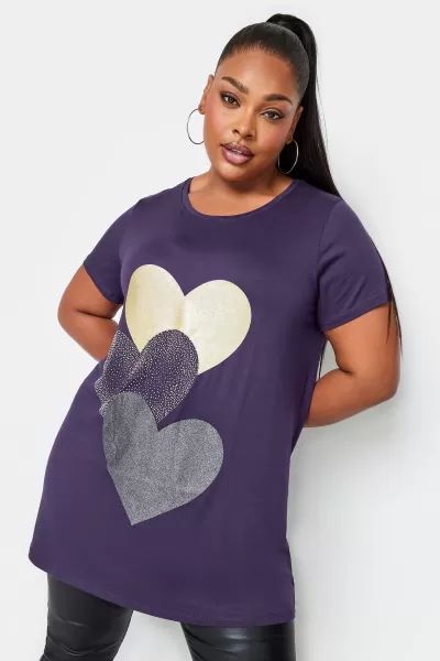 image of Glitter Embellished Heart Print T-Shirt