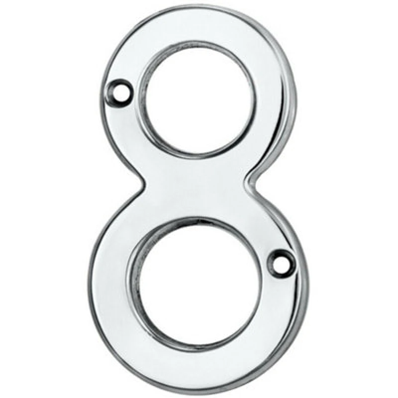Image of Loops Polished Chrome Door Number 8 75mm Height 4mm Depth House Numeral Plaque Multi
