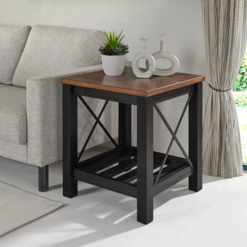 Image of Mercers Furniture Cottage Black Painted Pine Lamp Table Wooden With Storage Shelf 60H X 50W X 50D Cm