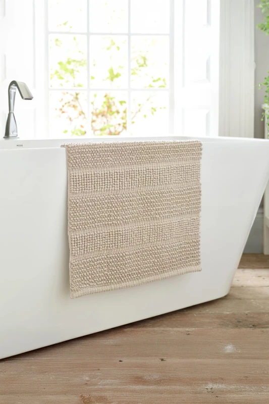 Image of Deyongs Deyongs Romeo Textured 100% Cotton Bath Mat - 1500gsm Absorbent Bathroom Rug in Stone Stone Bath Mat Unisex 5054990136817