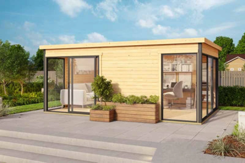 Image of Lasita Maja Domeo 3 + Domeo 3 Al Pack Iso-Log Cabin, Wooden Garden Room, Timber Summerhouse, Home Office - L528.4 X W341.5 X H239.4 Cm