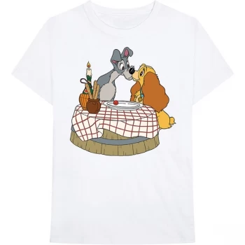 image of Disney - Lady & The Tramp - Kissing Pose Unisex Small T-Shirt - White