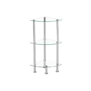 image of Modernique Glass Shelf 3 Tier Storage Unit, Corner In Clear Glass With Chrome Stand