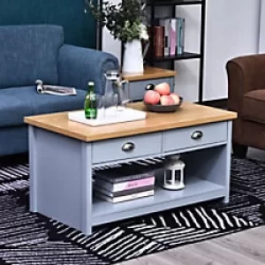 image of HOMCOM MDF Rustic 2-Drawer Coffee Table Grey