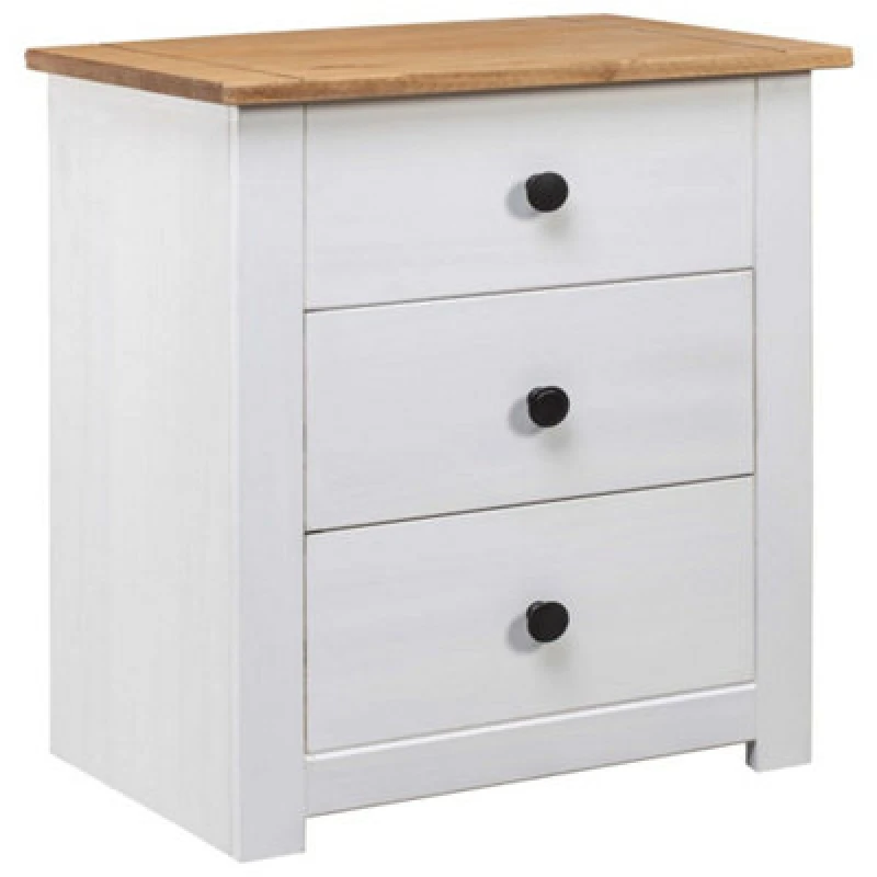 Image of vidaXL Solid Wood Pine Bedside Cabinet White 3 Drawers Night Stand Sideboard