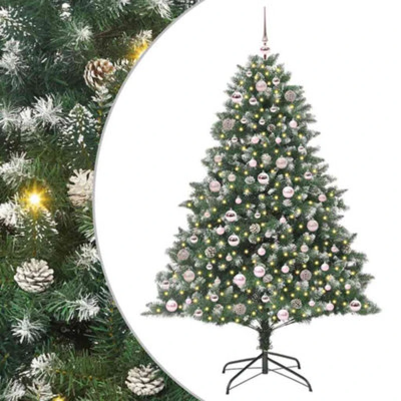 Image of vidaXL Artificial Christmas Tree with Stand, Pink Balls Green 126 x 126 x 180 cm, Green 3395235